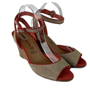 Tamaris Beige  Suede Leather Wedges with Orange Trim size 40